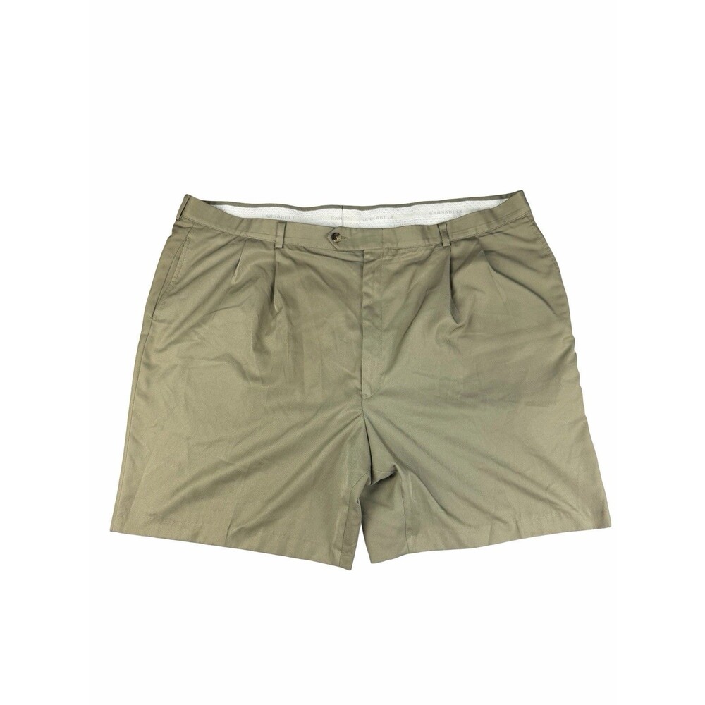 Sansabelt Mens 46 Pleated Chino Shorts Tan Comfort Fit Beltless Casual Slacks